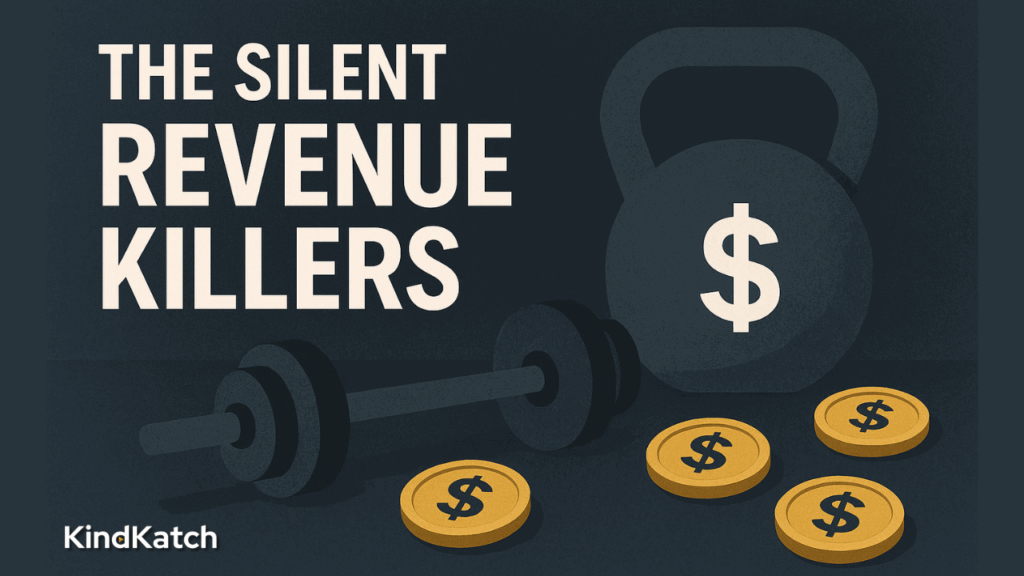 Dark blue fitness-themed header image featuring weights, coins, and bold text that says "The Silent Revenue Killers".